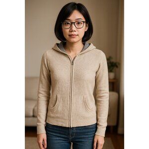 Banana Republic XS Luxury Cashmere Blend Beige Zip Hoodie Wool  Gray Hood